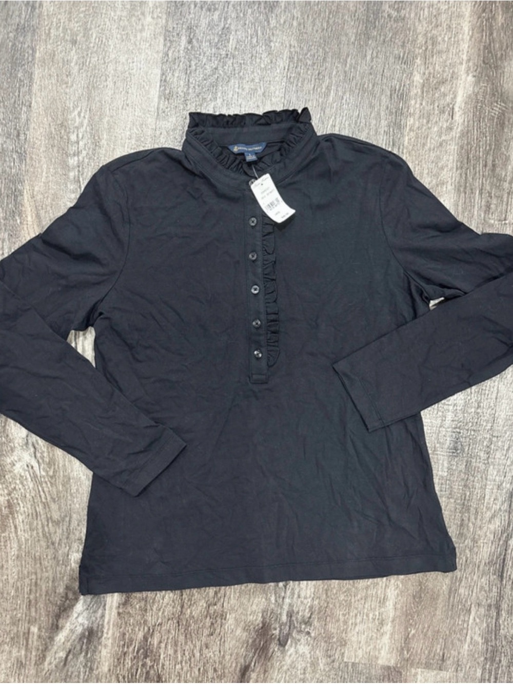 Brooks Brothers Black Long-Sleeve Ruffle Henley